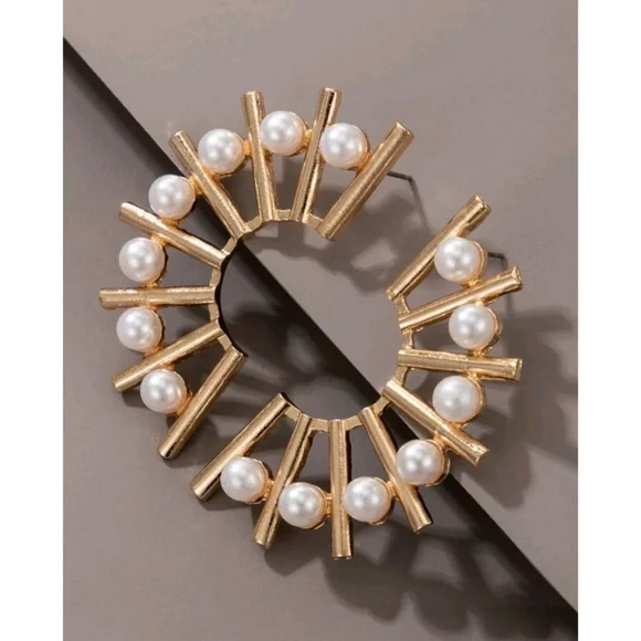 Anthropologie Pearl Art Deco Mid Century Modern Fashion Earrings - Picture 2 of 6